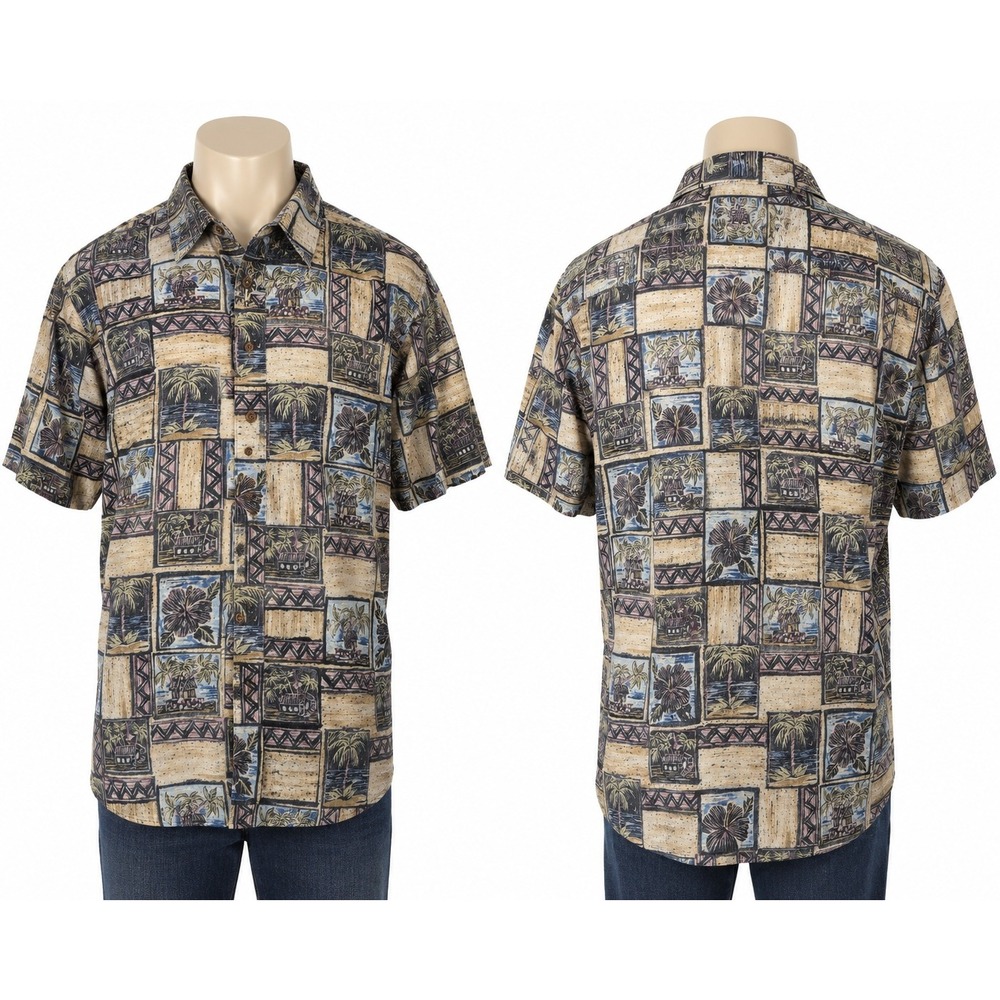 Cooke Street Honolulu Hawaiian Aloha Shirt Men's M Cotton Tropical Patchwork